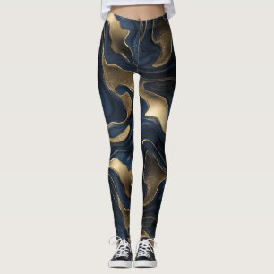 Luxury Navy Gold Fluid Motion Abstract Pattern Leggings