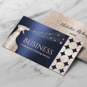 Luxury Navy & Gold House Cleaning Service Spray Business Card