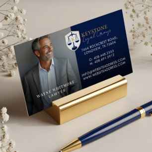 Luxury Navy Gold Law Firm Lawyer Photo Monogram Magnetic Business Card