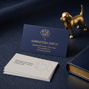 Luxury Navy & Gold Pet Sitter Business Card Eleg