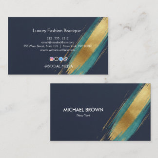 Luxury Navy Gold Teal Watercolor Business Card