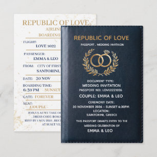 Luxury Navy Gold Wedding Passport Invitation