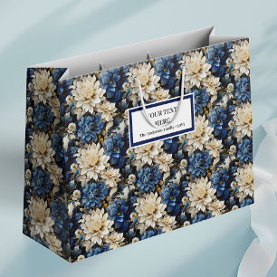Luxury Navy Ivory White Floral Gift Packaging Bag