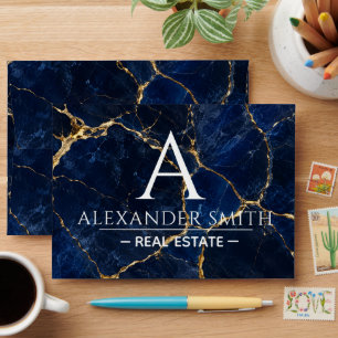 Luxury Navy Marble Gold Monogram Business Branding Envelope