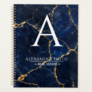 Luxury Navy Marble Gold Monogram Business Branding Planner