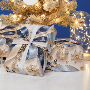 Luxury Navy Silver Christmas Ribbons Wrapping Paper