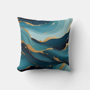 Luxury Navy Teal Gold Fluid Abstract Pattern Cushion