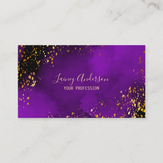 Luxury neo purple black and faux gold foil glitter business card (Front)