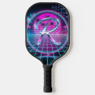 Luxury Neon Chrome Initial Monogram Retro Pickleball Paddle