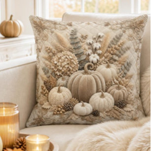 Luxury Neutral Fall Pumpkin Embroidery Cushion