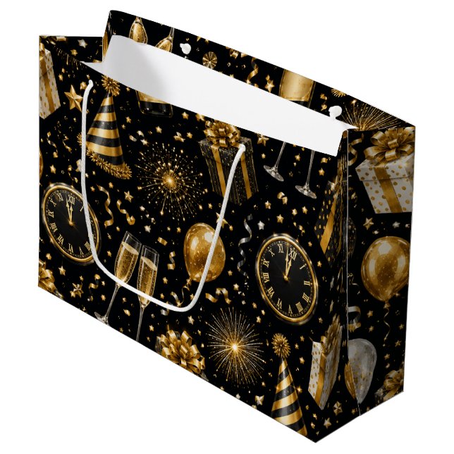 Luxury New Year Celebration Pattern Large Gift Bag (Front Angled)