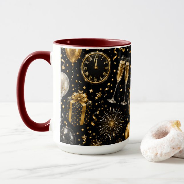 Luxury New Year Celebration Pattern Mug (With Donut)