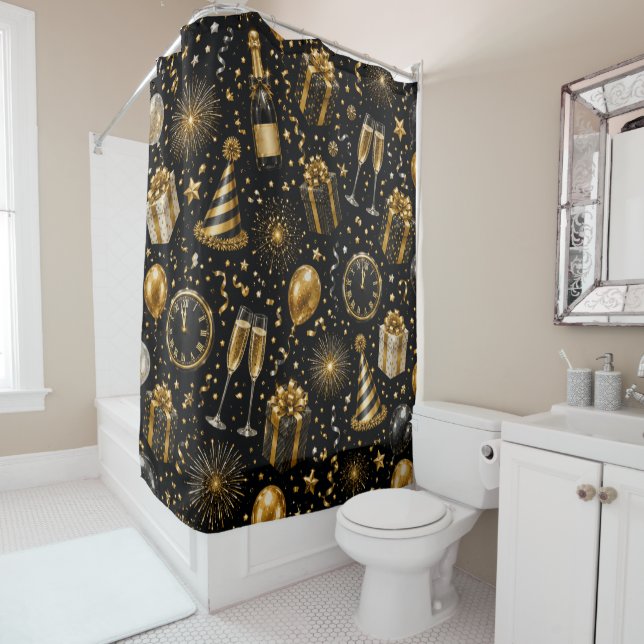 Luxury New Year Celebration Pattern Shower Curtain (In Situ)