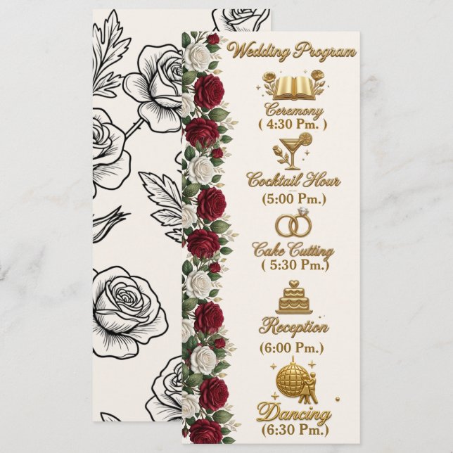 Luxury New York Rose Full Wedding Program Timeline (Front/Back)