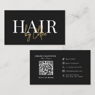 Luxury Noir Black Gold Hair Salon QR Template Business Card