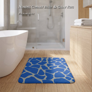 Luxury Nordic Cobalt Blue Grey Giraffe Print Bath Mat
