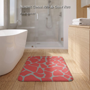 Luxury Nordic Coral Red Grey Giraffe Print Bath Mat