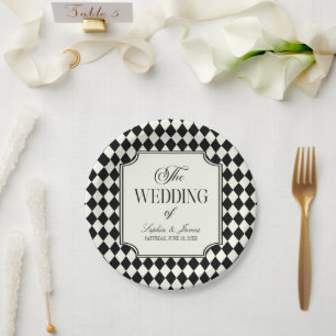 Luxury Old Money Black Ivory Vintage Wedding Paper Plate