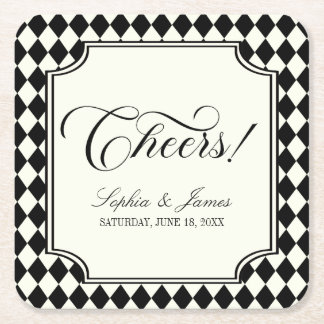 Luxury Old Money Black Ivory Vintage Wedding Square Paper Coaster