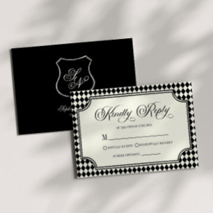 Luxury Old Money Black Vintage Ivory Wedding RSVP Card