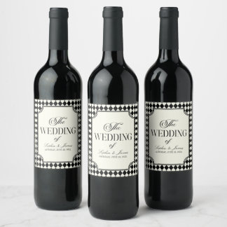 Luxury Old Money Black Vintage Wedding Wine Label
