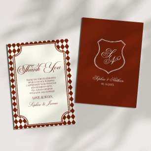 Luxury Old Money Burgundy Ivory Vintage Wedding Thank You Card