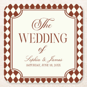 Luxury Old Money Burgundy Vintage Wedding Square Paper Coaster