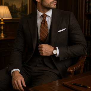 Luxury Old Money Copper Brown Regimental Stripe Tie