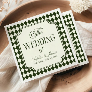 Luxury Old Money Olive Green Ivory Vintage Wedding Napkin
