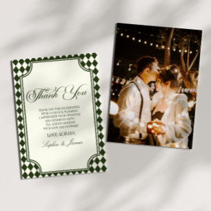 Luxury Old Money Olive Green Ivory Vintage Wedding Thank You Card