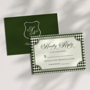 Luxury Old Money Olive Green Vintage Ivory Wedding RSVP Card