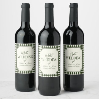 Luxury Old Money Olive Green Vintage Wedding Wine Label