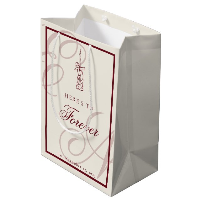 Luxury Old Money Retro Calligraphy Wedding Medium Gift Bag (Back Angled)