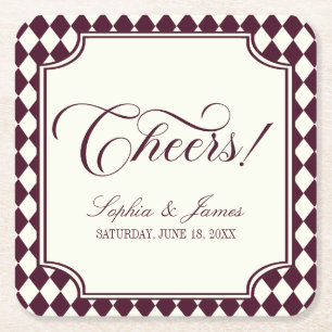 Luxury Old Money Wine Ivory Vintage Wedding Square Paper Coaster