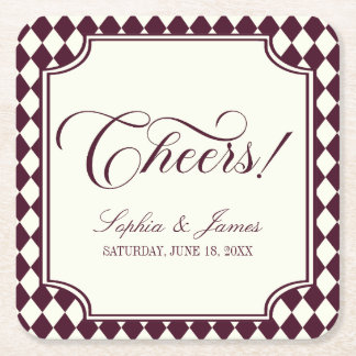 Luxury Old Money Wine Ivory Vintage Wedding Square Paper Coaster