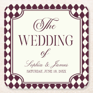 Luxury Old Money Wine Ivory Vintage Wedding Square Paper Coaster