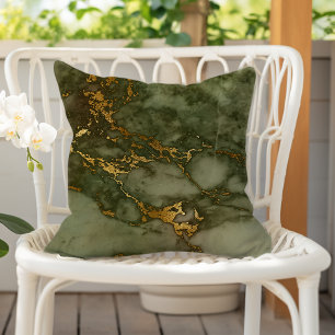Luxury Olive Green and Gold Marble Cushion