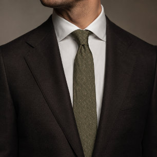 Luxury Olive Green Botanical Diamond Pattern Tie