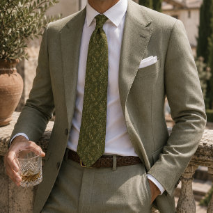 Luxury Olive Green Botanical Garden Jacquard Tie