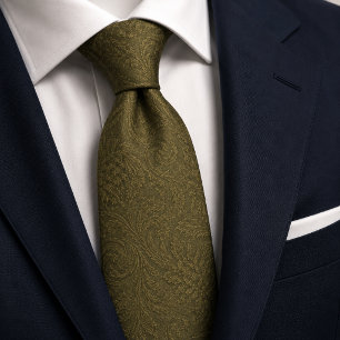 Luxury Olive Sage Green Baroque Damask Jacquard Tie