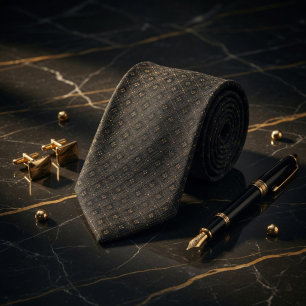 Luxury Onyx and Gold Geometric Micro Pattern Tie