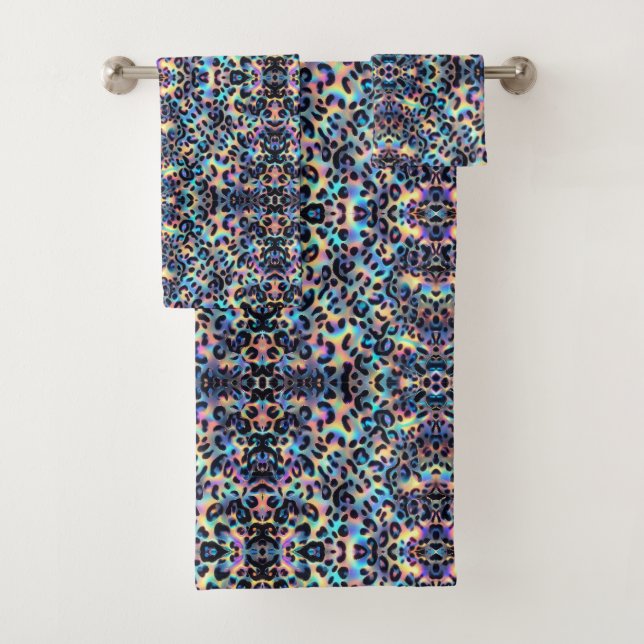 Luxury Opal Leopard Print Pattern Bath Towel Set (Insitu)