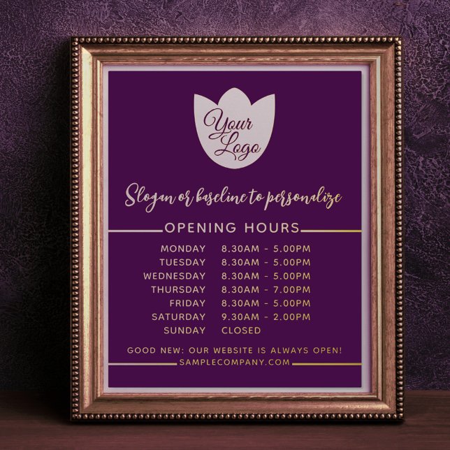   Luxury Opening Hours Personalised Colour Add Log Foil Prints (Creator Uploaded)