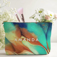 Luxury orange aqua faux gold glitter marble art