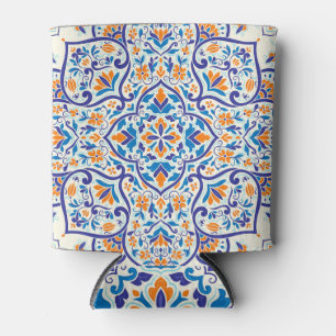 Luxury Orange Blue Ornament Pattern Can Cooler
