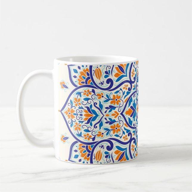 Luxury Orange Blue Ornament Pattern Coffee Mug (Left)