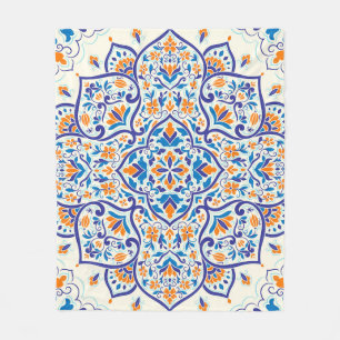 Luxury Orange Blue Ornament Pattern Fleece Blanket