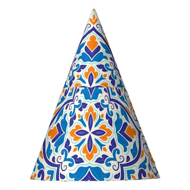 Luxury Orange Blue Ornament Pattern Party Hat (Front)