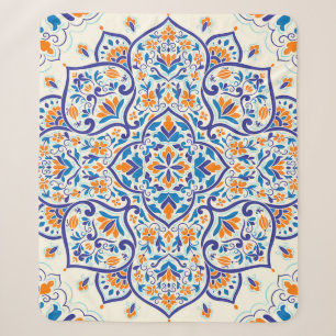 Luxury Orange Blue Ornament Pattern Sherpa Blanket