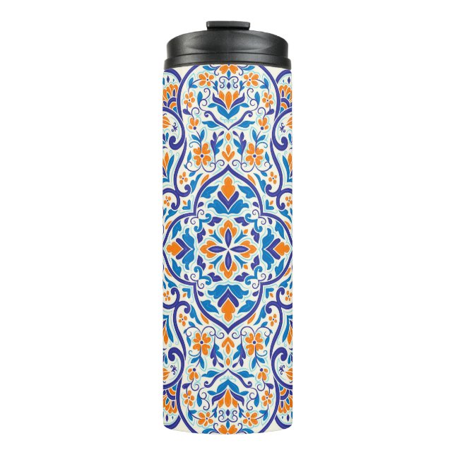 Luxury Orange Blue Ornament Pattern Thermal Tumbler (Front)